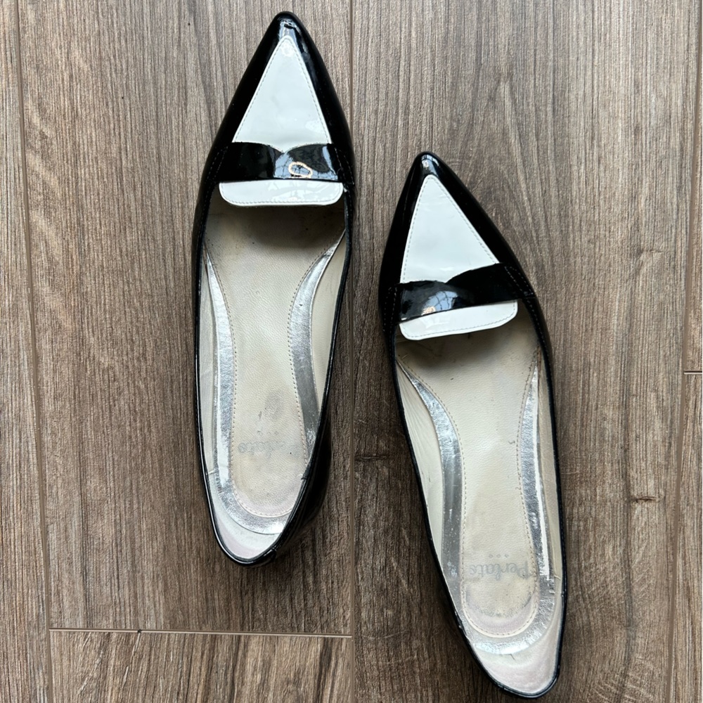 COPY - Perlato Black & White Patent Leather Flats | 38.5